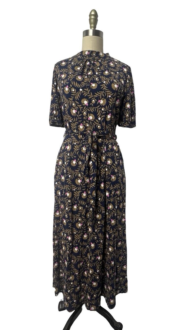 Boden Flora Jersey Puff Sleeve Waist Tie Dress Wild Bramble SZ 8 R